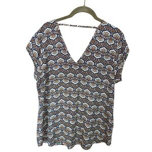 DR2 by Daniel Rainn Womens Large Paisley Medallion V-Neck Blouse DR14941PR1 Blue